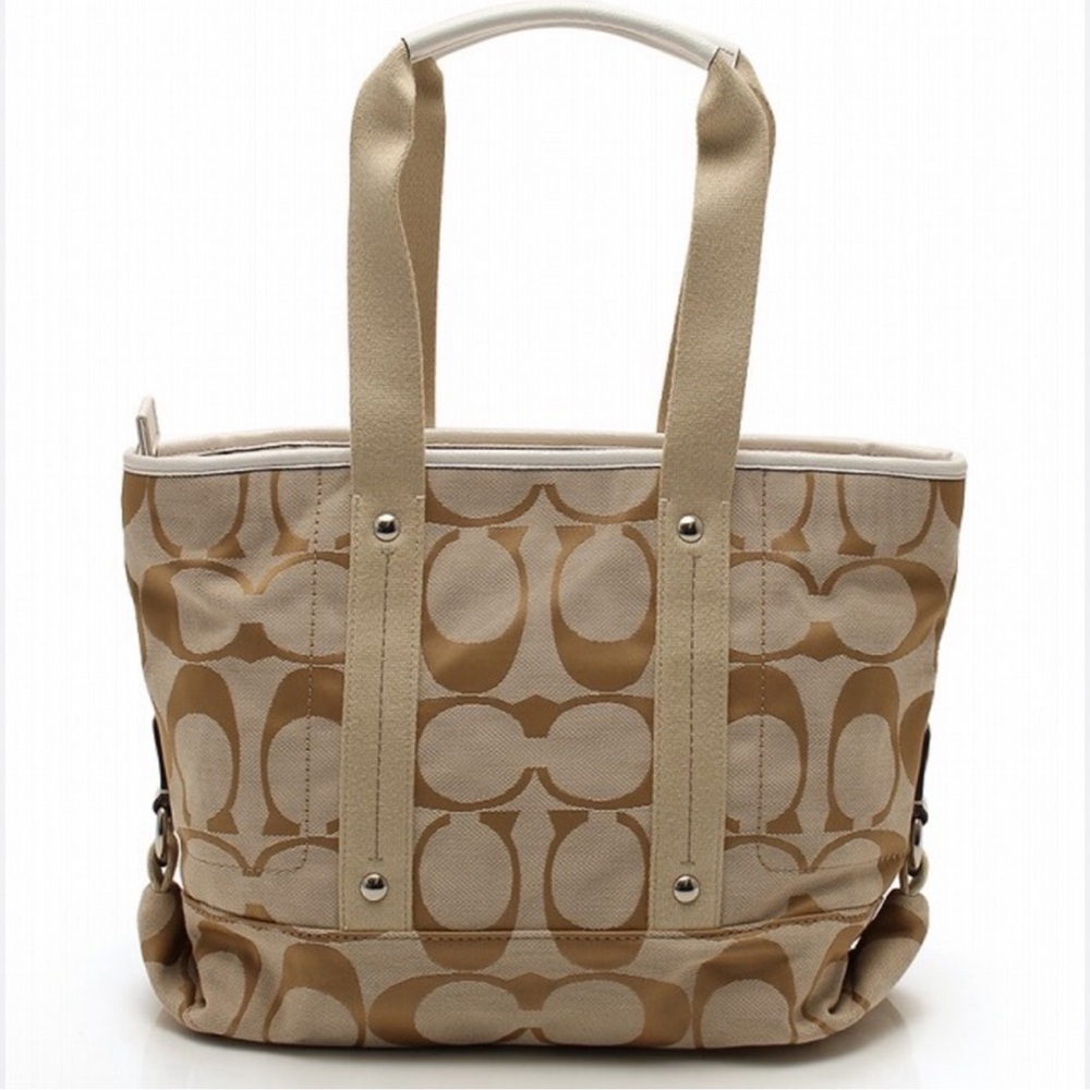 Coach KYRA Tan Jacquard Signature Canvas Shoulder Tote Bag